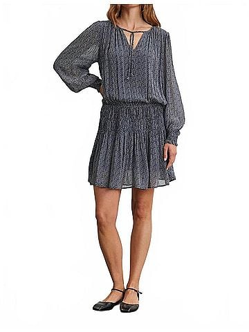Velvet by Graham & Spencer Gelila Printed Viscose Smocked Dress in Navy (view 2)