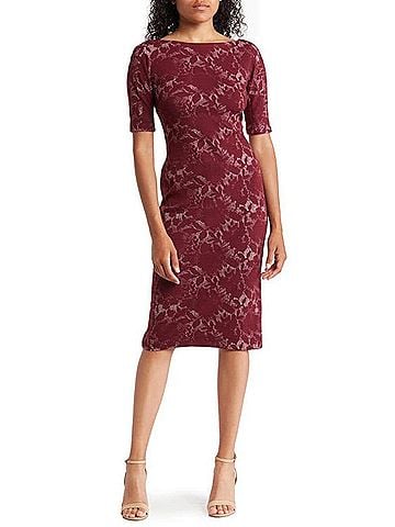 Maggy London Jacquard Style Print Sheath Dress in Wine White (view 2)