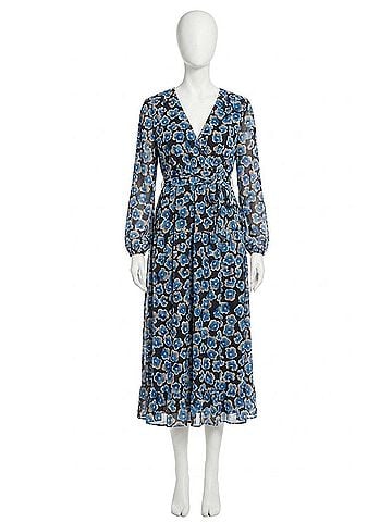 Maggy London Long Sleeve Faux Wrap Midi Dress in Deep Navy (view 1)