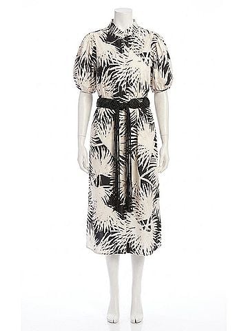 Karen Kane Puff Sleeve Shirt Dress in Black Print On Off White (view 1)