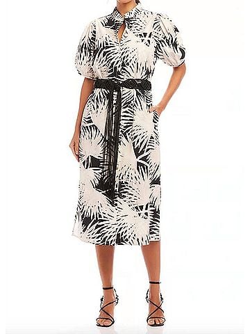 Karen Kane Puff Sleeve Shirt Dress in Black Print On Off White (view 2)