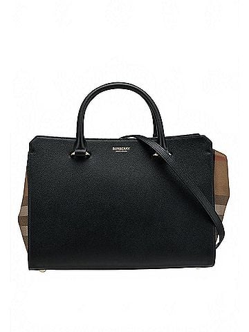 Burberry Women's Banwell Small Leather Check Tote Bag in Black (view 1)