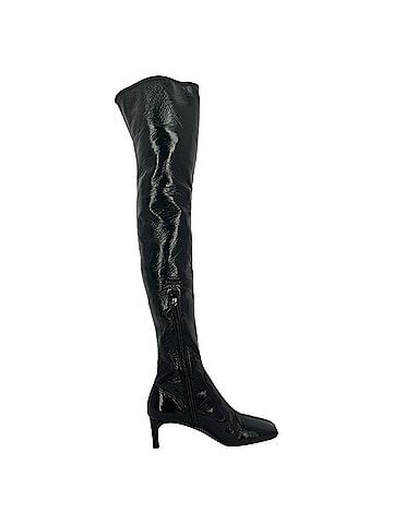 Prada Prada Square-Toe Over-The-Knee Boots in Black Patent Leather (view 1)