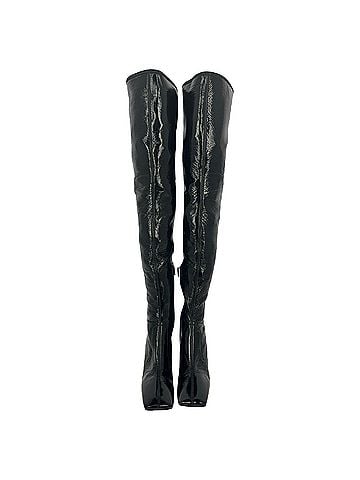 Prada Prada Square-Toe Over-The-Knee Boots in Black Patent Leather (view 2)