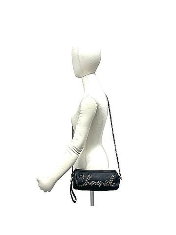 Chanel CHANEL Matelassé Logo Chain Lambskin Leather Shoulder Bag, Black, 41999 (view 2)