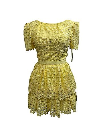 Self-Portrait Self-Portrait Heart-Lace Mini Dress in Yellow Polyester (view 1)