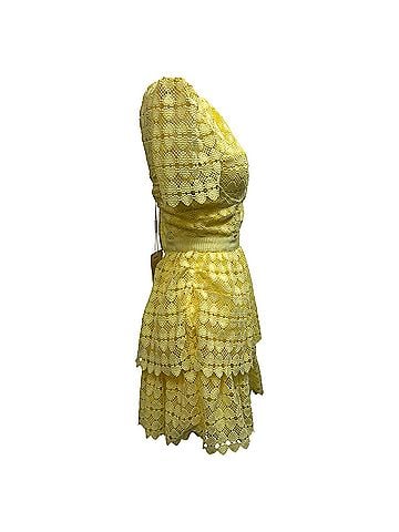 Self-Portrait Self-Portrait Heart-Lace Mini Dress in Yellow Polyester (view 2)
