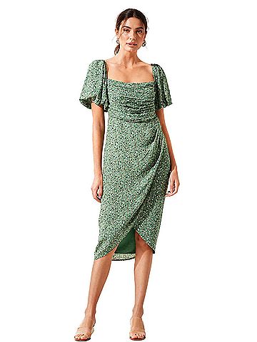 Astr Square Neck Bubble Sleeve Dress Casual Dress (view 1)