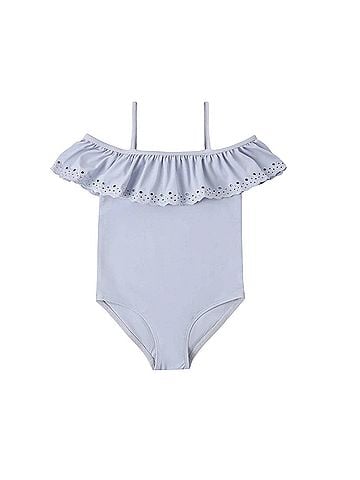 Rylee + Cru Girl's Off-The-Shoulder One-Piece in Periwinkle (view 1)