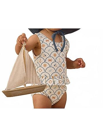 Rylee + Cru Girl's Skirted One-Piece Swimsuit in Nautical (view 2)