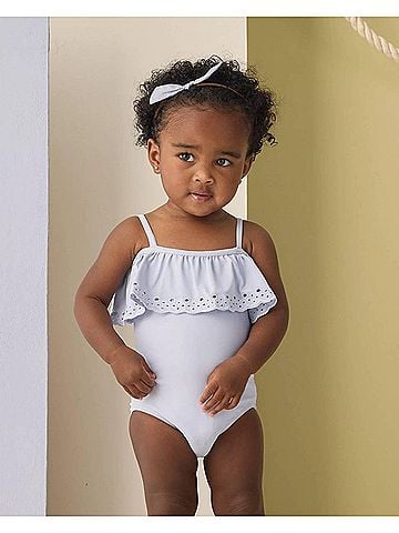 Rylee + Cru Girl's Off-The-Shoulder One-Piece in Periwinkle (view 2)