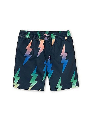 Tea Collection Boy's Rainbow Lightning Bolt Mid-Length Swim Trunk in Navy (view 1)