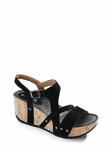 BUSSOLA Women's Finola Wedge Sandals in Nero (view 2)