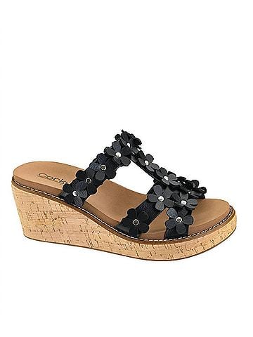 Corkys Women's Mic Drop Wedge Sandal in Black (view 1)