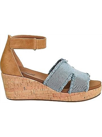 Corkys Women's Rom Com Cork Wedge Sandal in Blue Denim (view 1)