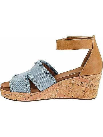 Corkys Women's Rom Com Cork Wedge Sandal in Blue Denim (view 2)