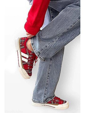 Corkys Women's That's Her Sneakers in Red Plaid (view 2)