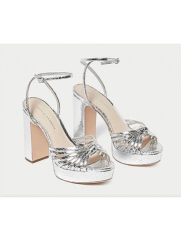 Loeffler Randall Women's Rivka Leather Knot Platform Sandals in Silver (view 2)