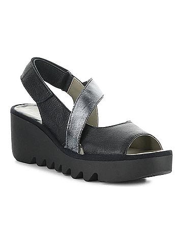 FLY London Women's Basy Wedge Sandal in Black/Graphite (view 1)