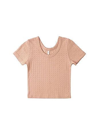Rylee + Cru Girl's Pointelle Tee in Melon (view 1)