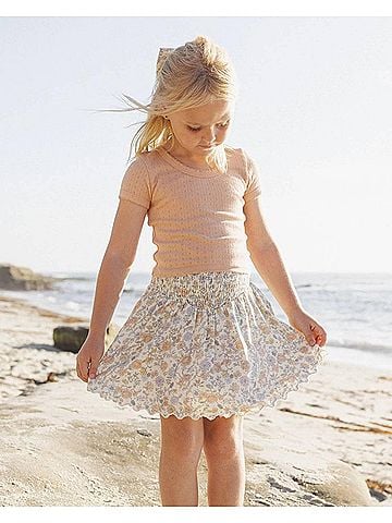 Rylee + Cru Girl's Pointelle Tee in Melon (view 2)