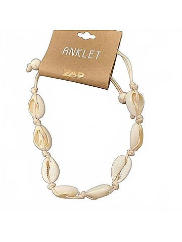 Zad Women's Cowry Shell Anklet And Bracelet in Boho Beach Tan (view 1)