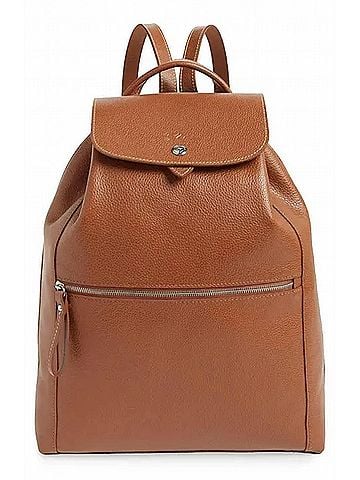 Longchamp Leather Backpack With Zipper Pocket in Caramel (view 1)