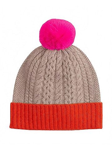Echo Color Block Cable Knit Wool &amp; Cashmere Beanie in Pebble (view 1)