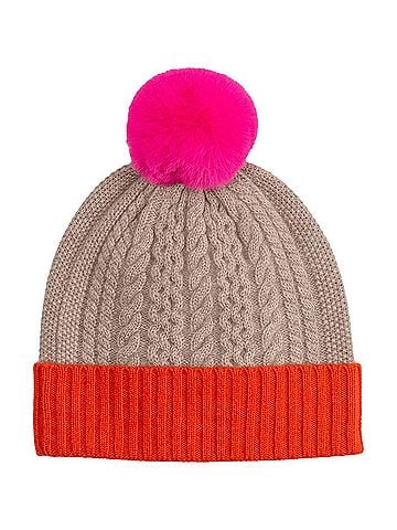Echo Color Block Cable Knit Wool &amp; Cashmere Beanie in Pebble (view 2)