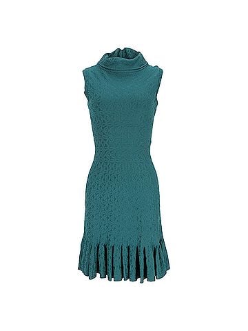 Alaïa Alaïa Jacquard Mock Neck Mini Dress in Teal Viscose (view 1)