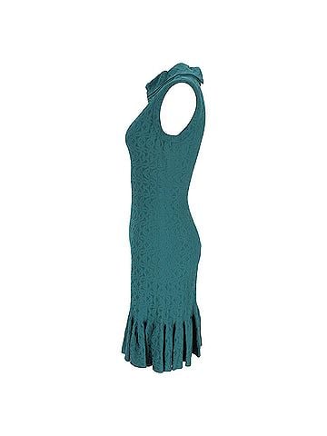 Alaïa Alaïa Jacquard Mock Neck Mini Dress in Teal Viscose (view 2)