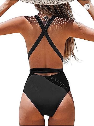 Cupshe Deep Plunge One-Piece with Wrap Waist Tie One Piece Swimsuit (view 2)