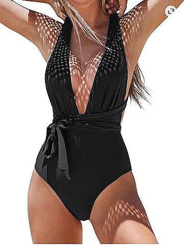 Cupshe Deep Plunge One-Piece with Wrap Waist Tie One Piece Swimsuit (view 1)