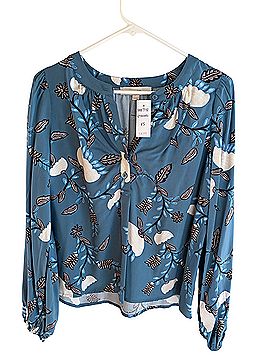 Ann Taylor LOFT Garland shirred Henley Long Sleeve Blouse (view 1)