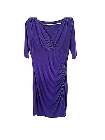 Ralph Lauren Ruched V Neck Midi Dress Cocktail Dress (view 1)