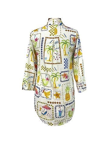 Calypso St. Barth Tropical Fruit Print Tunic Long Sleeve Button-Down Shirt (view 2)