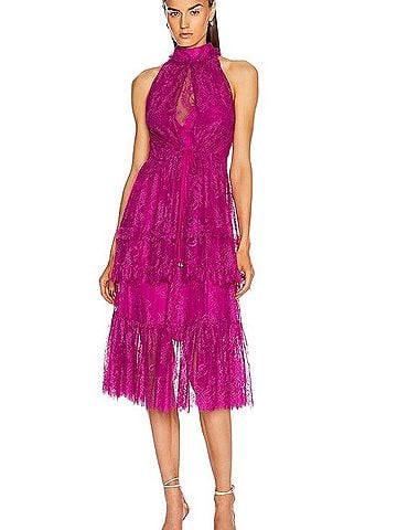 Alexis Fuchsia Lace Halter Midi Dress Cocktail Dress (view 1)