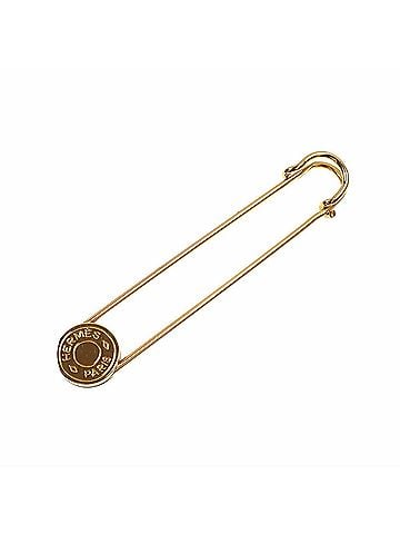 Hermès Hermes Sellier Pin Brooch, Women's, Metal, Gold Color (view 1)