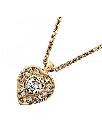 Christian Dior Christian Dior Necklace, Heart Motif, GP Plated, Rhinestone, Gold, Women's (view 1)