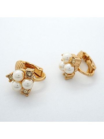 Christian Dior Christian Dior Earrings, GP Plated, Faux Pearl, Rhinestone, Gold, Women's (view 2)