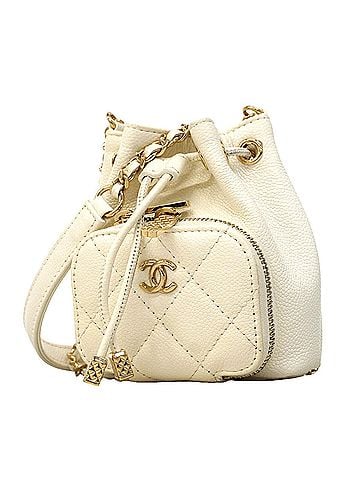 Chanel Chanel Matelassé Chain Shoulder Bag, Caviar Leather, White/Champagne, Women's (view 1)