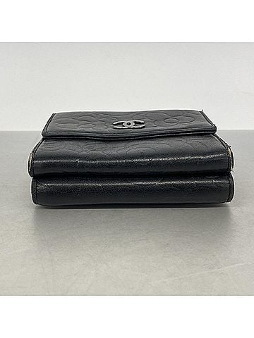 Chanel Chanel Tri-fold Wallet Camellia Lambskin Black Women's (view 2)