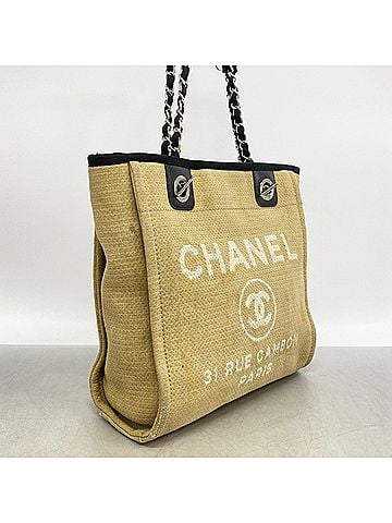 Chanel Chanel Deauville Canvas Chain Tote Bag, Beige, Women's (view 2)
