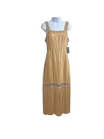 Boston Proper Shimmer Linen Blend Fringe Midi Dress Casual Dress (view 1)