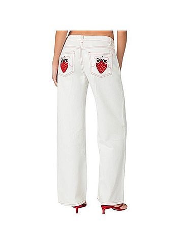 Edikted Strawberry Bow Pocket Low Rise Baggy Jeans Jeans (view 1)