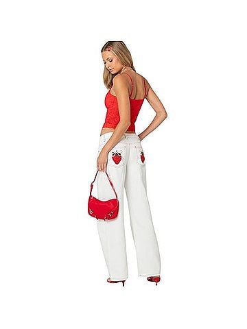 Edikted Strawberry Bow Pocket Low Rise Baggy Jeans Jeans (view 2)