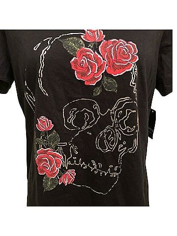 Torrid Gold Foil Skull and Rose Black T-Shirt T-Shirt (view 2)