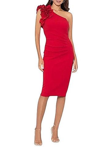 Xscape Scuba Crepe One Shoulder Ruffle Detail Casual Dress (view 1)