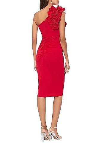 Xscape Scuba Crepe One Shoulder Ruffle Detail Casual Dress (view 2)