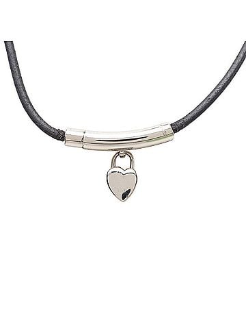 Hermès Hermes Viviride Fantasy Heart Choker Pendant Necklace, Silver, Black Metal, Leather, Women's. (view 2)
